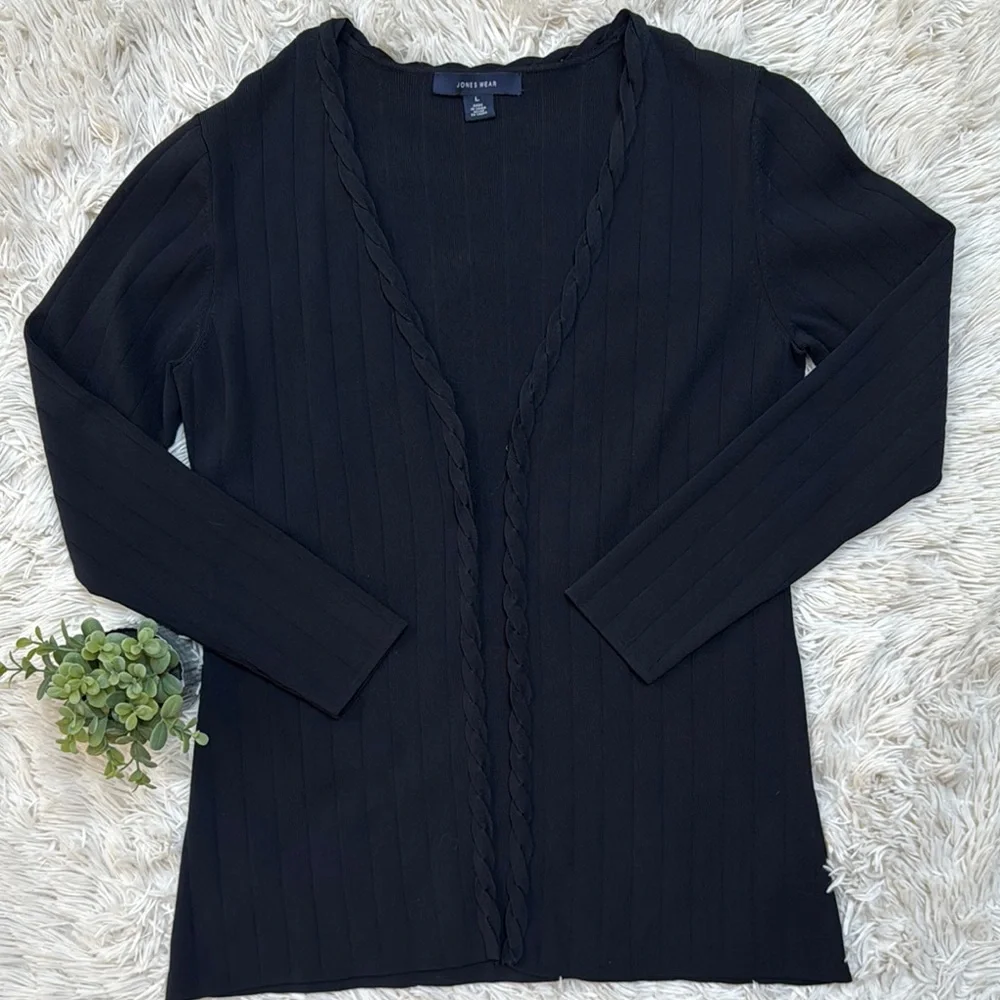 Jones Wear Ribbed Open Cardigan 💗 Black - Picture 3 of 13